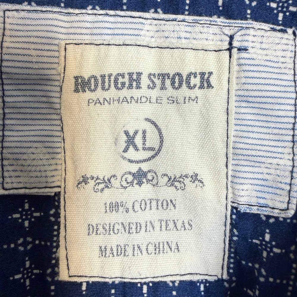 Rough Stock Panhandle Slim Mens XL Blue Geometric Cotton Button Up Shirt Western - Picture 2 of 11